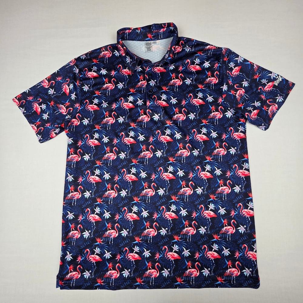 Golf Gods Australia Flamingo  Polo Shirt Mens Large Navy Blue Performance Poly - Picture 2 of 9